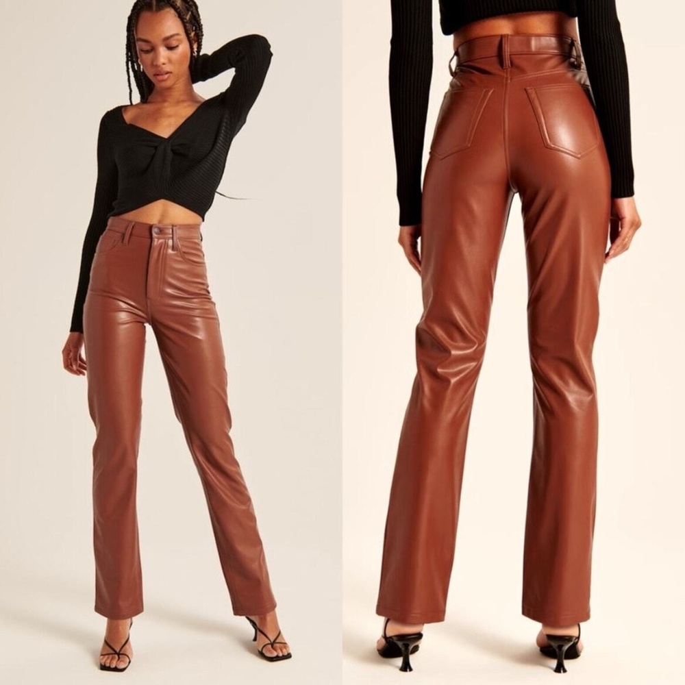 A+F 90's Straight Ultra High Rise Vegan Leather Pants Size 26 Long